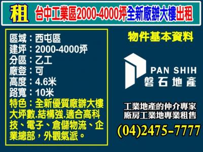 台中工業區2000-4000坪全新廠辦大樓出租視意圖