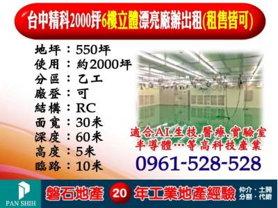【台中精密機械園區｜2000坪無塵室廠辦】出租視意圖