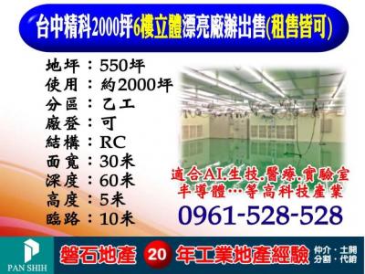 【台中精密機械園區｜2000坪無塵室廠辦】出售｜租售皆可視意圖